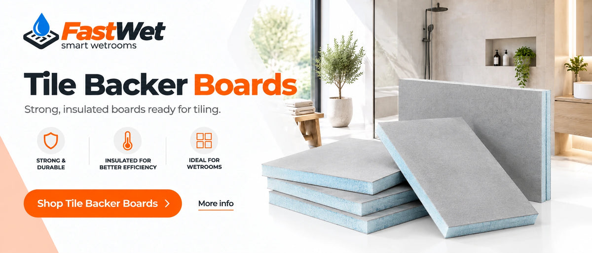 Tile Backer Boards — Strong, insulated boards ready for tiling. Promotional illustration.