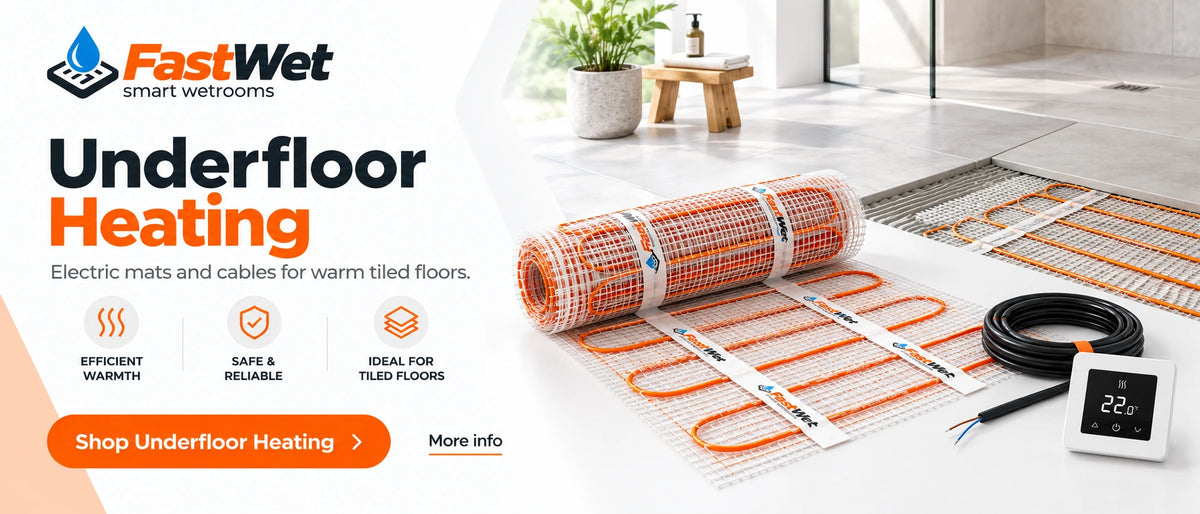 Underfloor Heating — Electric mats and cables for warm tiled floors. Promotional illustration.